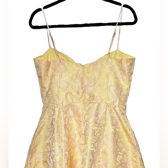 NWT Lulus Meet for Tea Yellow Jacquard Bustier Midi Dress with Pockets, Large - Picture 8 of 16